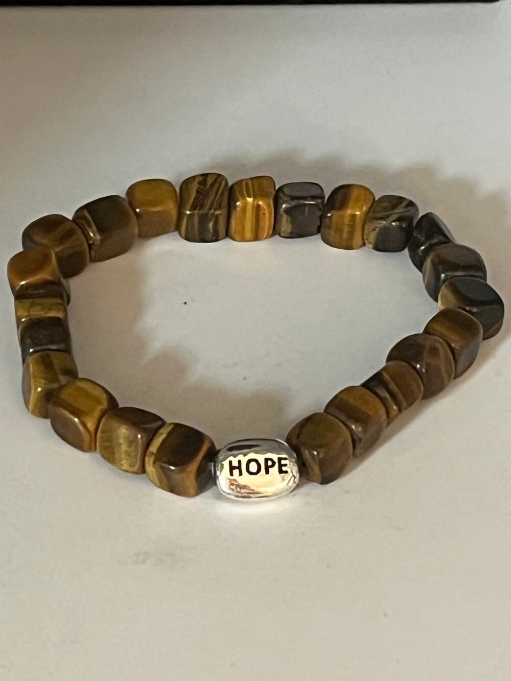 Tigers eye & sterling gemstone stretch hope bracelet